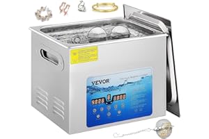 VEVOR Limpiador Ultrasónico Digital 15 L, Máquina de Limpieza de Joyas 360 W, Acero Inoxidable SUS 304 Limpiador Ultrasónico Profesional 36 KHz ~ 40 KHz con 6 Transductores Avanzados para Industria