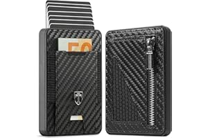 TRAVANDO Swype Aluminium Porte Carte Homme avec Blocage RFID - Portefeuille en Fibre de Carbone Petit avec Bande de Monnaie - Porte-Carte de Credit - Idée Cadeau Homme (Compartiment à monnaie, Carbon)