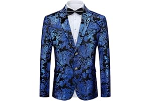 Autsel Men's Casual Blazer Paisley Jacquard Floral Print Two Buttons Stylish Coats Chic Tuxedo Dinner Jacket