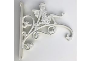 Spring life Cast Iron Ornate Fairy Hanging Flower Basket Bracket Hook in 3 colours (Antique white)