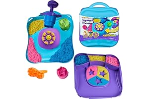 Kinetic Sand, SquishMotion Playset z 1lb Różowy, Żółty, Niebieski Piasek do zabawy, Stamper i 5 narzędzi, Etui do przechowywania wielokrotnego użytku, Zabawki sensoryczne dla dzieci w wieku 5+