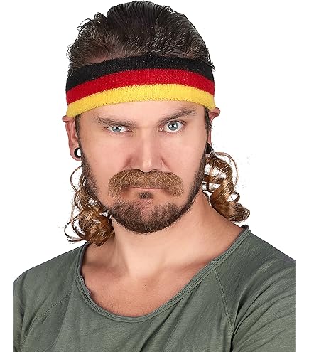 Blauw wit rode mullet bandana met snor: Accessoires,en goedkope carnavalskleding