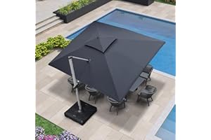 PURPLE LEAF Sonnenschirm Rechteckig 300 x 365 cm Ampelschirm Groß Stabil Marktschirm Groß 360° Rotation, Gartenschirm mit Kurbel, XXL Sonnenschutz UV50+, Grau