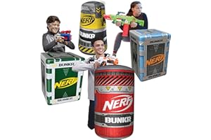 BUNKR BATTLE ZONES Nerf Bunkr BKN-3324 NERF BUNKR - Confezione da 4 gonfiabili per l'uso con tutte le zone interne ed esterne - Caratteristiche carte battaglia, cono traffico, barile tossico, 2 casse di legno, 8+ anni