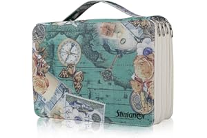 Shulaner Trousse 200 emplacements avec 4 Compartiments Fermetures à glissière, Style rétro Rangement Stylo Organisateur Sac, Étanche PVC 200 Slots Pencil Case - Vert