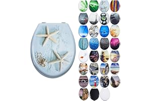 Grafner MDF WC Sitz mit Absenkautomatik viele schöne Motive zur Auswahl - stabile Qualität - einfache Montage WC Deckel Klobrille Softclose (Star)