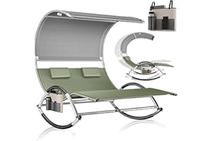 KESSER® Tumbona doble con toldo, funda de almohada para 2 personas, tumbona de jardín, columpio, superficie ergonómica, carga de 240 kg, bolsillo lateral, color gris caqui