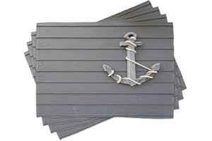 ABAKUHAUS Anker Platzmatten, Antike Wand Navy Natur, Waschbare Stoff Esszimmer Küche Tischdekorations Digitaldruck, Blau Grau