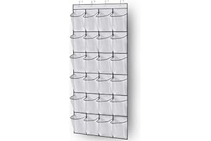 MISSLO Over the Door Shoe Storage Organiser Hanging Shoe Rack Holder 24 Large Mesh Pockets for Wardrobe Door Tidy with Hanger(White)