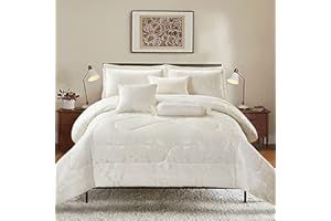 The Traditionz 7 Pieces Quilted Bedspread Luxury Jacquard Comforter Bed Throw Extra Soft Bedding Set (Lucy Cream, Double)