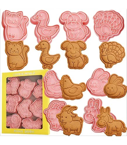 Kitchen Craft: Set Da 7 Stampini Per Biscotti A Forma Di Animali Della Fattoria, Con Lattina