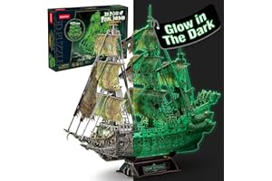 CUBICFUN 3D Puzzles for Adults Glow in The Dark The Flying Dutchman Luminous Haunted Pirate Ship Arts & Crafts for Adults Model Kits Ghost Ship Gifts for Men Women, Desk Decor Brain Teaser Puzzles for Adults