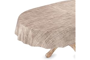 ANRO Mantel de hule lavable, para jardín, ovalado, 140 x 200 cm, sin dobladillo, aspecto textil, color beige y marrón
