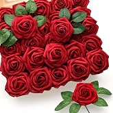 Mocoosy 50pcs Red Roses Artificial Flowers, Red Roses Flowers Foam Fake Rose with Stem DIY Crafts for Weddings Bridal Bouquet