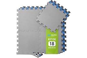 ZENONE SPORTS ZenProtect 18 Tapis de Protection de Sol I Dalles en Mousse sans BPA + Bordures | Matelas Puzzle pour matériel Fitness, Gym, Musculation I Dalle pour Salle de Sport, Garage I 30 x 30 x 1cm