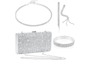 BERKELEN Strass Sac de Soirée Femme Pochettes et Clutches en Paillettes pour Mariage Fête Pochette Mariage Femme Clutch Ensemble avec Boucles d'oreilles Collier Bracelet 4 Pièces