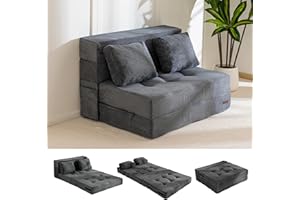 MAXYOYO Folding Foam Sofa Bed, Tri-Fold Mattress with 2 Pillows, Convertible Sofa Chair Futon Z Bed with 15cm Thincken Foam, Portable 3 in 1 Floor Couch
