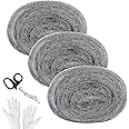 SelfTek Steel Wool Mice, 3 Pack Wire Wool Mice 50ft/15 Meter Coarse Steel Wool Mice Blocker for Rodent Control, Cleaning, Polishing with Work Gloves and Scissors(5m/roll) (#2B)