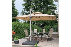 PURPLE LEAF Sonnenschirm Rechteckig 270 x 365 cm Ampelschirm mit LED Beleuchtung Marktschirm Groß 360°Rotation, Gartenschirm mit Kurbel, Balkonschirm XXL, Sonnenschutz UV50+, Beige