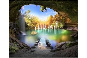 decomonkey - Papier Peint Panoramique Cascade Chute d'eau 150x105 cm - Décoration murale moderne – Tapisserie décorative pour chambre salon - Arbres pierre coloré paysage eau cascade