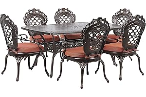 Ensemble de Repas de Jardin Table Ronde et 6 Chaises Assorties en Aluminium Marron Foncé et Cuivré Effet Vieilli pour Extérieurs Vintage Beliani