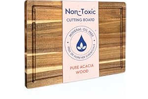 Non Toxic Chopping Board for Kitchen. Made from FSC-Certified Acacia Wood, Conditioned with Food-Safe Beeswax, Flaxseed Oil & Lemon Oil. 41 x 28 cm by Ziruma