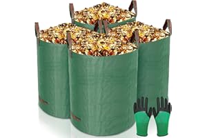 GUHAOOL Sacs de Jardin 4x272L,Sac de Déchets de Jardin en Polypropylène Extrêmement Robuste (PP),Pliables et Réutilisables,étanche Grande Sacs avec Poignées,Sacs Poubelle de Jardin(Gants de Jardinage)