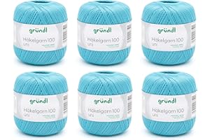 Gründl Samoa-Plus Plain (Hilo de Ganchillo 100% Mercerizado, 100 g / 566 m, tamaño de Aguja: 1,5-2, 6 x 100 g), Turquesa, Algodón, Turchese, One Size, 3396