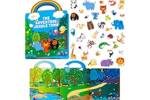 HEBAYY Libro de Pegatinas Reutilizables, 36 Animales Salvajes Pegatinas Gruesas de Gel Adhesivas Impermeables Calcomanías Pegatinas con Tema de Animales Juego de Emparejamiento Libros de Actividades