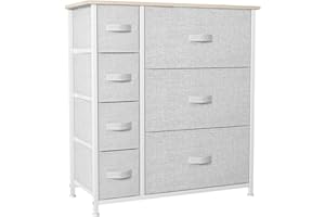 YITAHOME Cassettiera in tessuto non tessuto con 7 cassetti per camera da letto, soggiorno, armadio in acciaio robusto, contenitori in tessuto facile da tirare e top in legno, cassettiera in tessuto