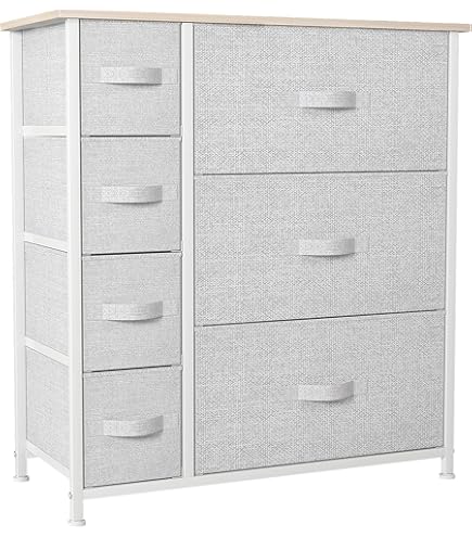 Froadp Stoff Kommode 7 Schubladen - Sideboard Wohnzimmer, Leinengrau