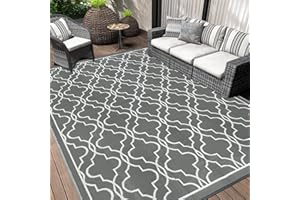 Cekene Outdoor Rug Waterproof Grey180x270cm Large Patio Rugs for Garden Reversible Lightweight Plastic Straw Mat Portable Outdoor Carpet for Picnic Porch Deck Backyard BBQ Beach