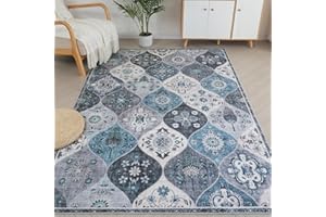 Xfrog Flower Boho Non-Slip Washable Rug - Ultra Soft Antique Low Pile Area Rug for Living Room, Bedroom, Children's Room - 160 x 230 cm