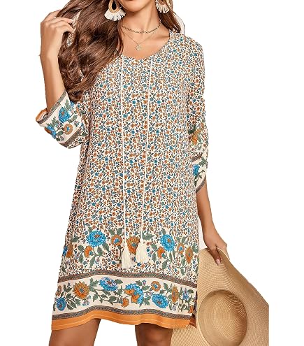 Leinenkleid Damen Sommer – V-Ausschnitt, Kurzarm, Knielang, Casual & Bequem
