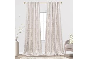 MRS.NATURALL Patterned Living Room Curtains Drapes 108 Inch Long 2 Panels,Extra Long 50% Blackout Black Out Light Filtering Back Tab Boho Print Pattern 9FT Length Ceiling Curtains for Tall Window,Taupe Tan