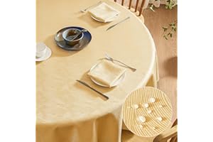 Softalker Jesień Okrągły 160 cm Złoty Obrus Żakardowy Wzór W Paski Na 6-8 Miejsc Elegancki Nowy Rok Wodoodporne Obrusy Ochraniające Stół Na Boże Narodzenie, Impreza, Ślub