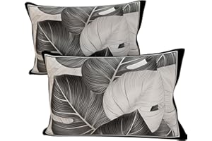 PETTI Artigiani Italiani - Coppia di Federe Cuscino 50x80 cm in Microfibra, Cuscini Arredo Camera da Letto, Divano, Salotto, Set 2 Fodere Copricuscino, Federa Tropical Nero A, 100% Made in Italy