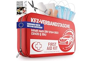 AVILUNA First Aid Kit Car - First Aid Kit Car 2023 TÜV Tested - First Aid Kit Including [E-Book] - Car First Aid Kit 2023 [Europe-Wide Valid] Safety for Emergency [DIN 13164] (Red)