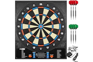 CyeeLife Bersaglio elettronico con 12 freccette e accessori, batteria/adattatore/tedesco inglese 3 lingue