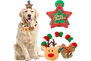 Yesaler Collar De Peluche Navideño para Perros Y Gatos Conjunto de Gorro y Collar Navideño para Mascotas Accesorios Ropa de Mascotas para Gatos Perros (Alce de Navidad/L)