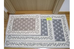 PAGO POCO Tappeto.Scendiletto.Parure Tre Pezzi. Stile SARDO CUORI e RICAMI In Tutte Le Misure.Colori:Grigio+Beige.100% Cotone Antiscivolo (60X110, Beige)