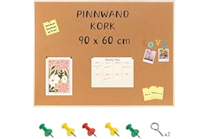 Creative Home 90x60 cm Große Pinnwand Kork | inkl. 5 Pinwandnadeln | Korkwand Korktafel Holzrahmen Memoboard | Hergestellt in der EU | Ideal für Büro, Schule, Schlafzimmer und Heim