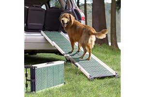 PRIORPET Rampa dla psów do samochodu i SUV-a, stabilna, antypoślizgowa, pojemność 89 kg, wysuwana rampa dla dużych psów, bezpieczeństwo w nocy, odblaskowa strona, lekka rampa samochodowa dla psów, klips