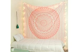 raajsee Rose Gold Ombre Tapestry Wall Hanging Mandala-Bohemian Room Decor-Indian Cotton Throw Hippie Tapestries -Boho Bedding Twin Bedspread, Medium (52x60 Inches / 132x152 Cms)