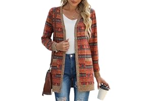 GRECERELLE Damski kardigan z długim rękawem i otwartym przodem kardigany zapinane na guziki dekolt w serek prążkowane dzianinowe lekka odzież wierzchnia z kieszenią