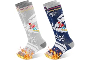 GRPSKCOS Kids Ski Socks, 2 Pairs Warm Thick Thermal Snowboard Skating Socks for Boys Toddler 3-12 Years