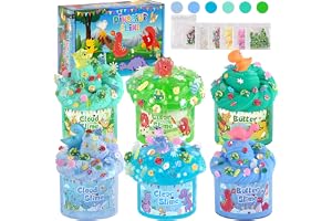 LAWOHO Slime-set med 6 dinosaurier – molnslim, smörslem och klart slime för barn, fluffig slime med dinosaurieslime tillägg