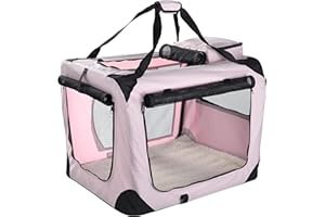 MOOL Lightweight Fabric Pet Carrier Crate with Reversible Mat and Removable Bag, Pink