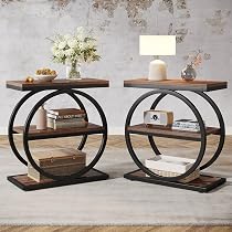 Set di 2 Tavolini da Soggiorno Metallo Tavoli Salotto Rotondo Alluminio