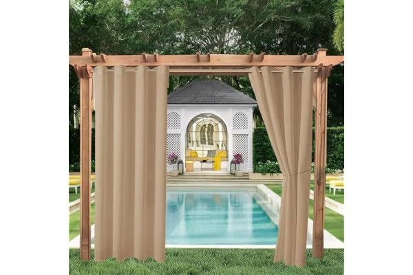 LiveGo Rideau Exterieur Terrasse,imperméables,Coupe-Vent,Rideau Pergola Extérieur Occultants à Double œillet à Isolation Thermique pour tonnelle de Porte de Jardin,Beige,1 pièce|132x213cm(LxH)